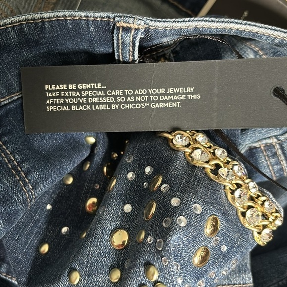New CHICO’S Black Label Denim Navy Embellished Denim Pant Size 14 - Picture 9 of 12